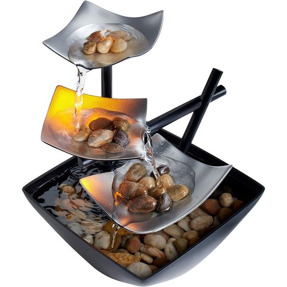 8.25” Tabletop Water Fountain Soothing Sound Automatic Pump Basin River Rocks - Picture 1 of 6